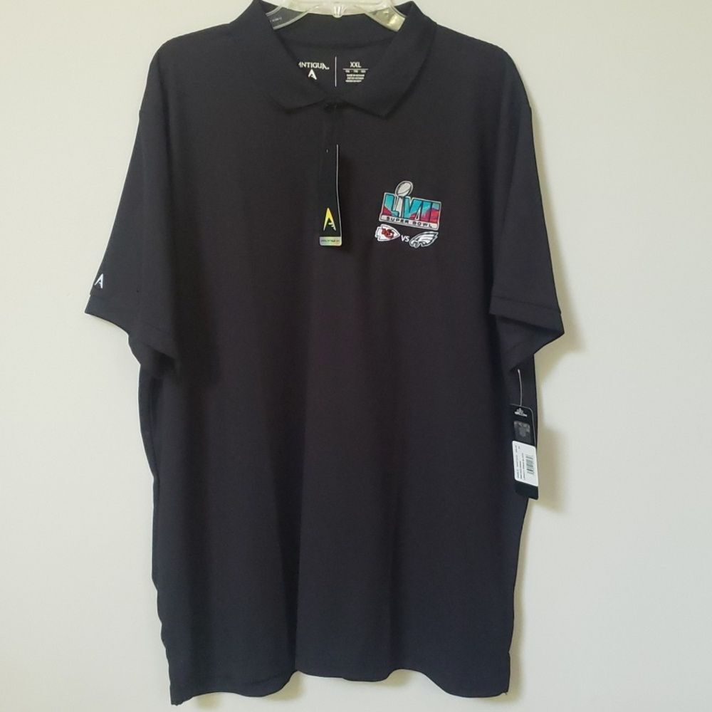 NFL Antigua Shirt Mens 2XL Superbowl 57 Black Polo Eagles vs Chiefs Kelce NWT